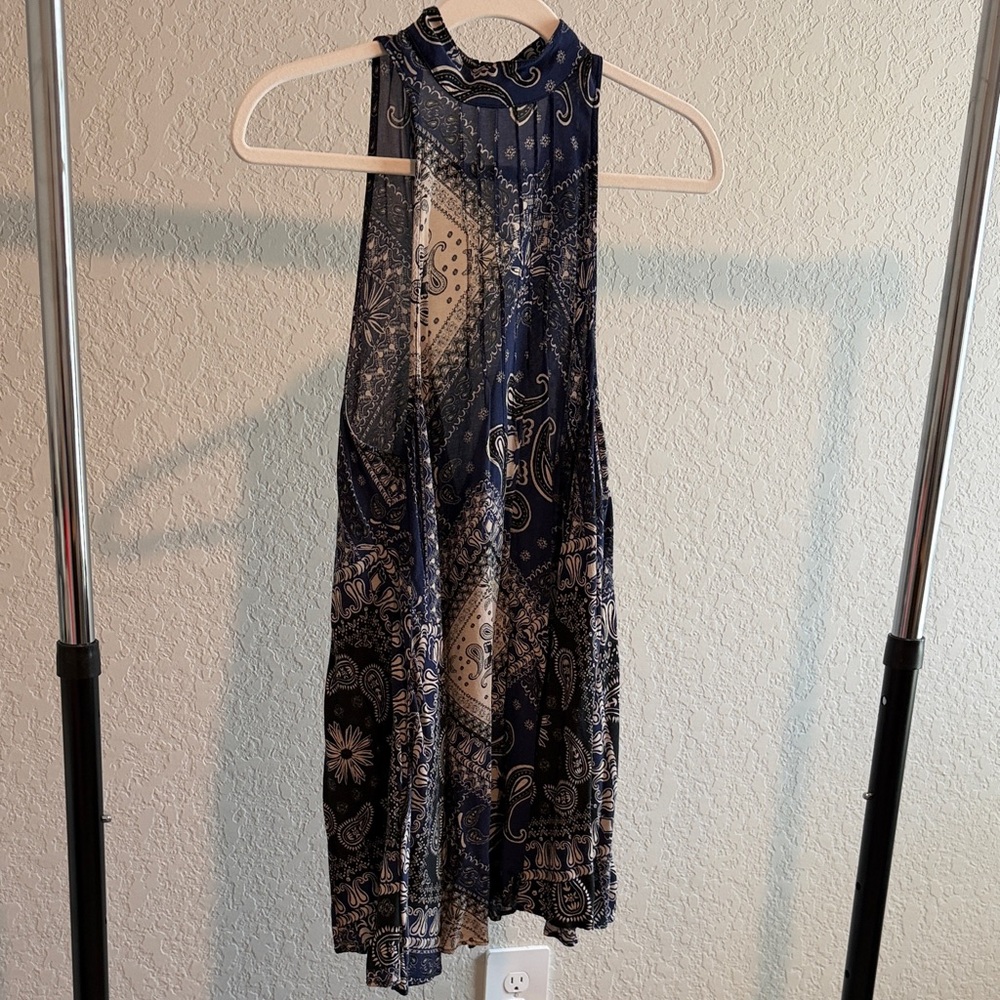 Free People Navy and Cream Backless Dress